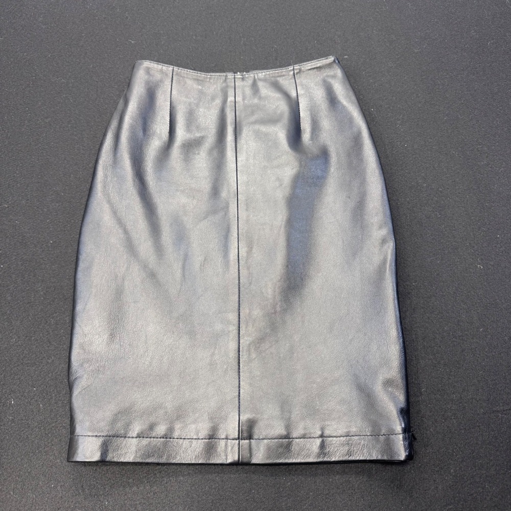 Hugo Buscati Collection Black Leather Pencil Skirt Size 2 High Waist Knee Length